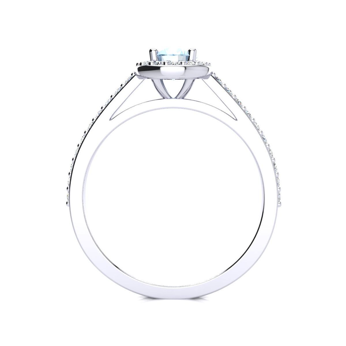1cttw Oval Shape Aquamarine and Halo Diamond Ring In Sterling Silver