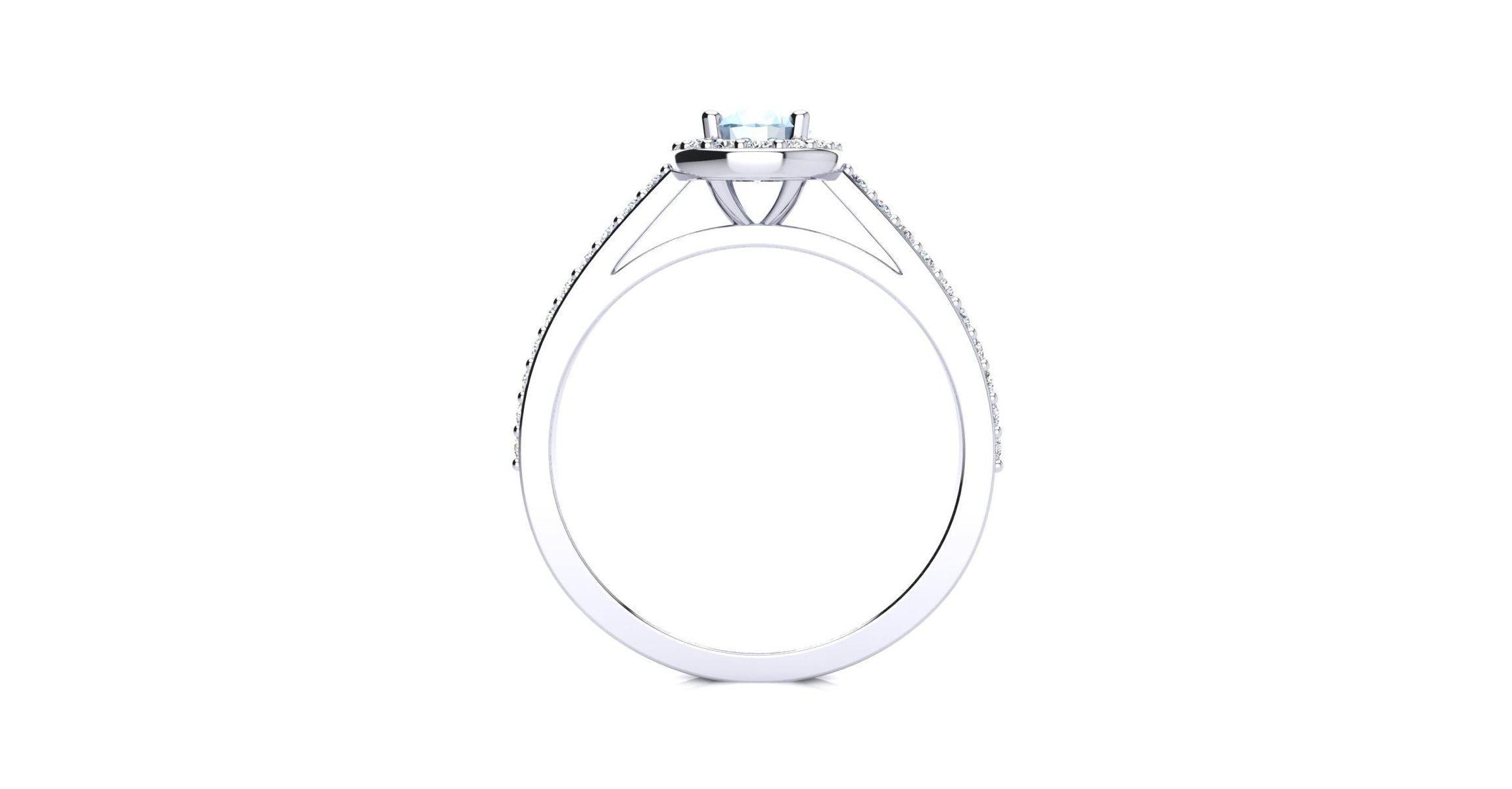 1cttw Oval Shape Aquamarine and Halo Diamond Ring In Sterling Silver