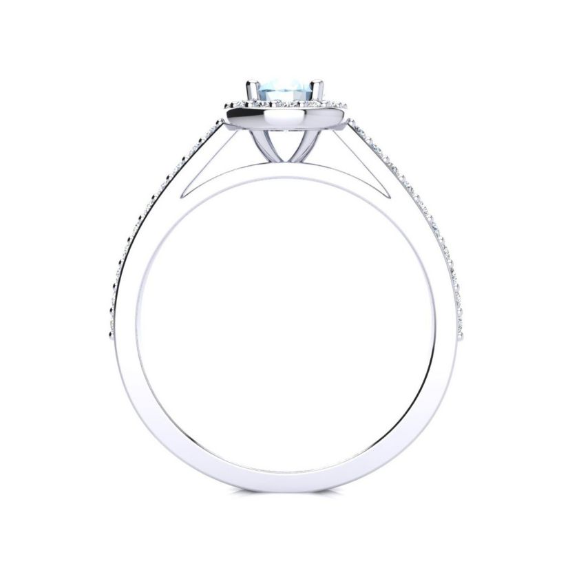 1cttw Oval Shape Aquamarine and Halo Diamond Ring In Sterling Silver