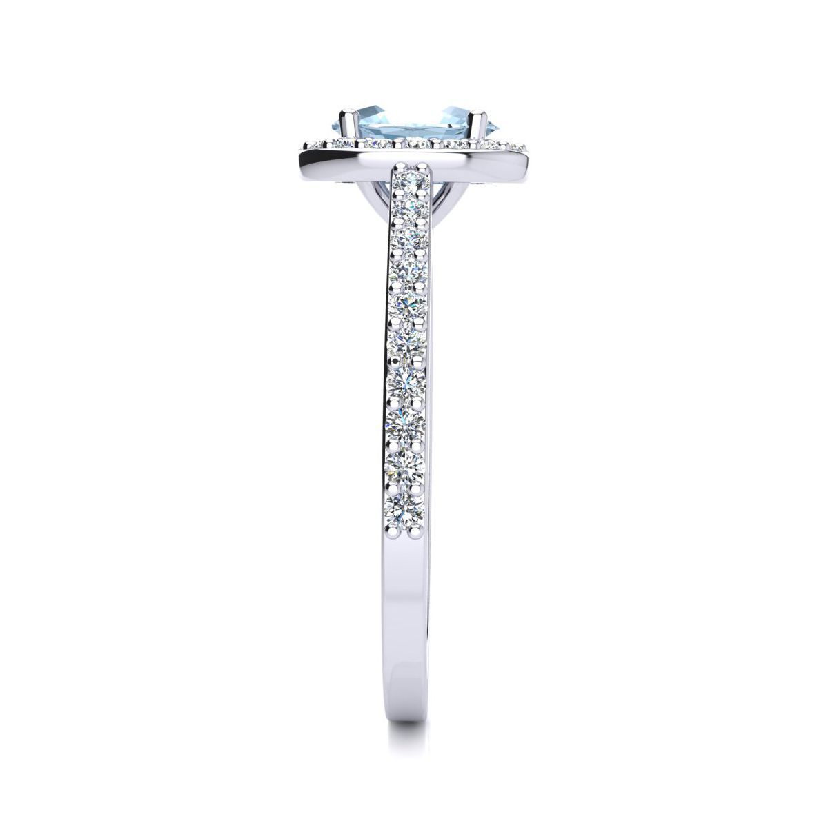 1cttw Oval Shape Aquamarine and Halo Diamond Ring In Sterling Silver