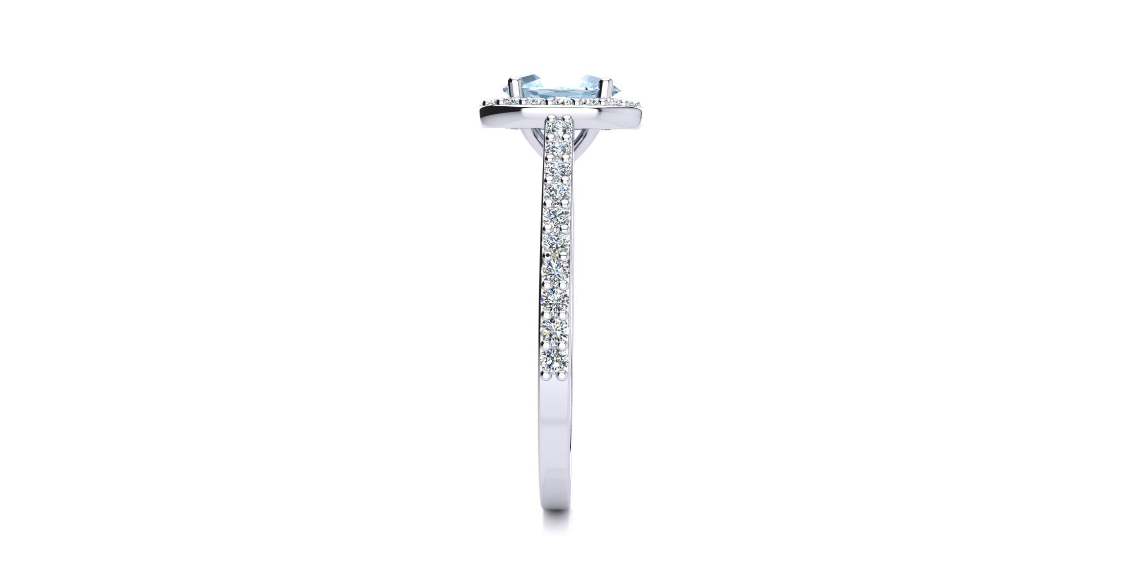 1cttw Oval Shape Aquamarine and Halo Diamond Ring In Sterling Silver