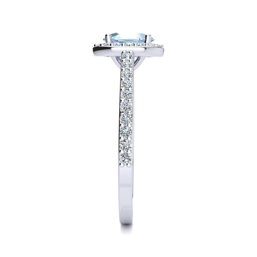 1cttw Oval Shape Aquamarine and Halo Diamond Ring In Sterling Silver