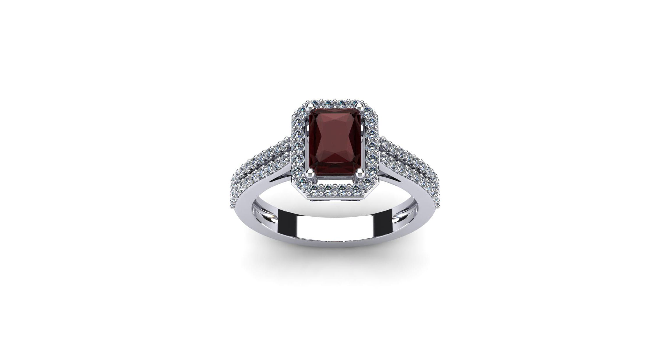 1 1/2cttw Octagon Shape Garnet and Halo Diamond Ring In Sterling Silver