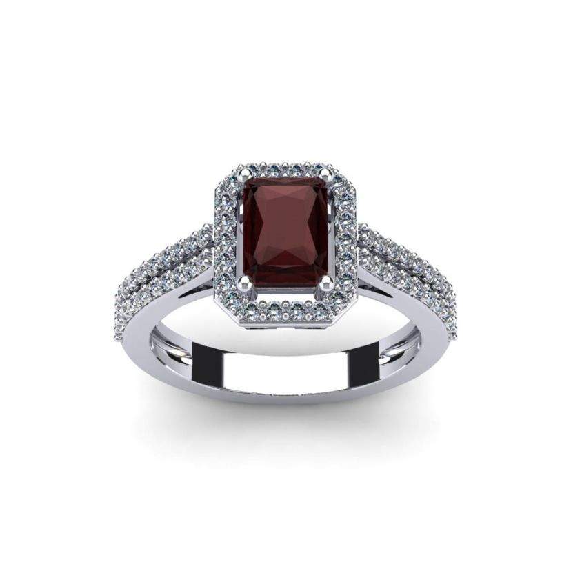 1 1/2cttw Octagon Shape Garnet and Halo Diamond Ring In Sterling Silver