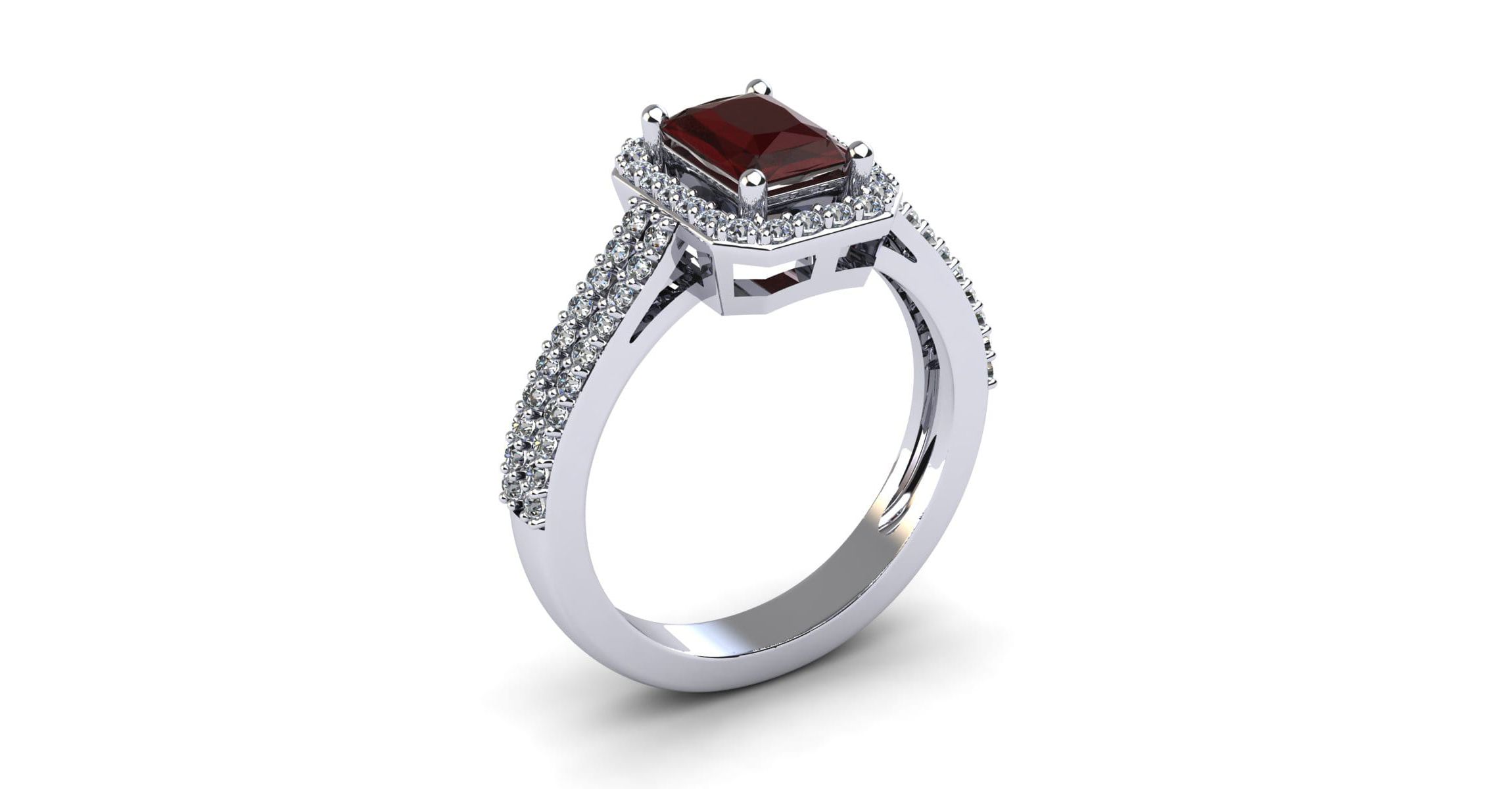 1 1/2cttw Octagon Shape Garnet and Halo Diamond Ring In Sterling Silver