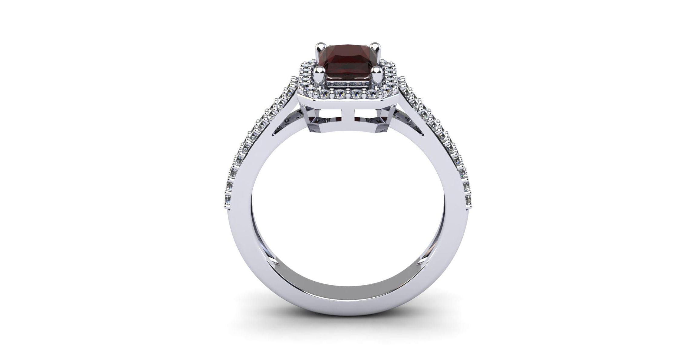 1 1/2cttw Octagon Shape Garnet and Halo Diamond Ring In Sterling Silver