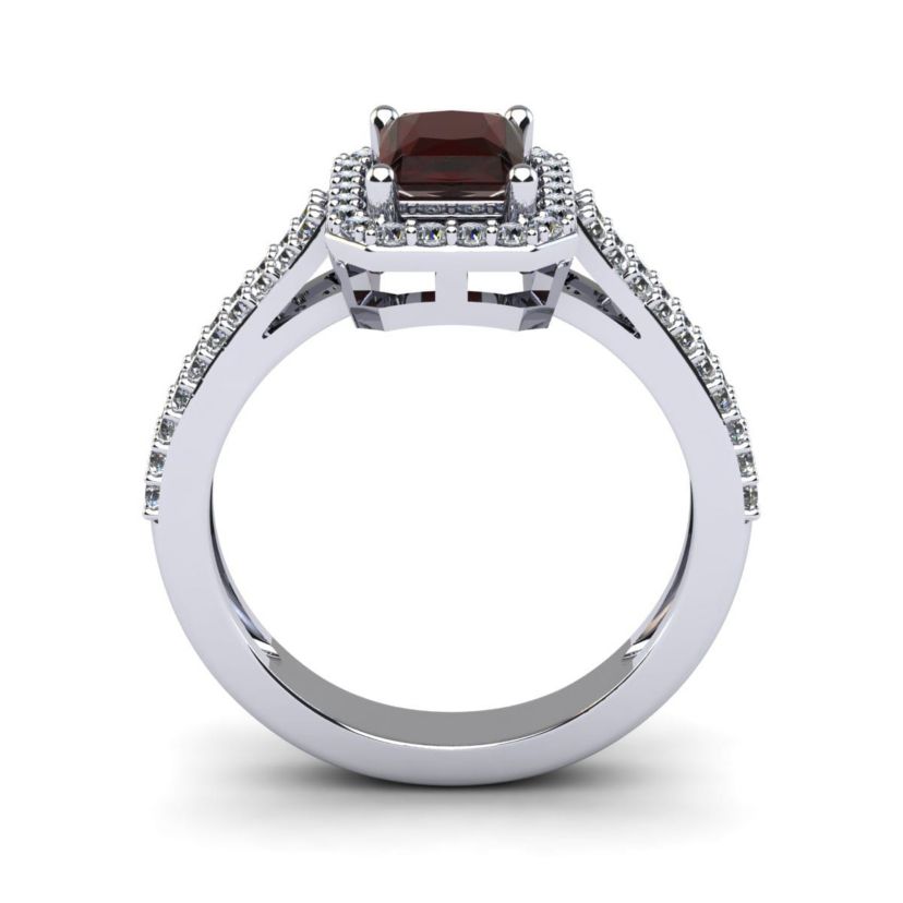 1 1/2cttw Octagon Shape Garnet and Halo Diamond Ring In Sterling Silver