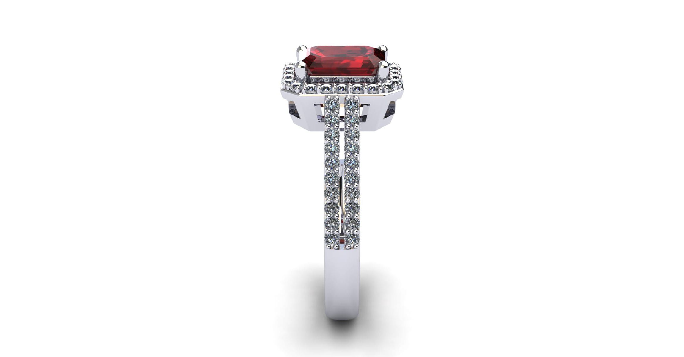 1 1/2cttw Octagon Shape Garnet and Halo Diamond Ring In Sterling Silver