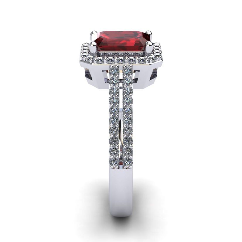 1 1/2cttw Octagon Shape Garnet and Halo Diamond Ring In Sterling Silver