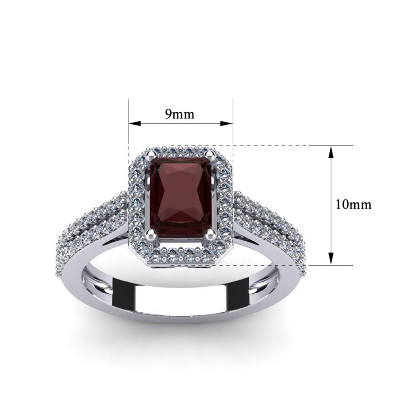 1 1/2cttw Octagon Shape Garnet and Halo Diamond Ring In Sterling Silver