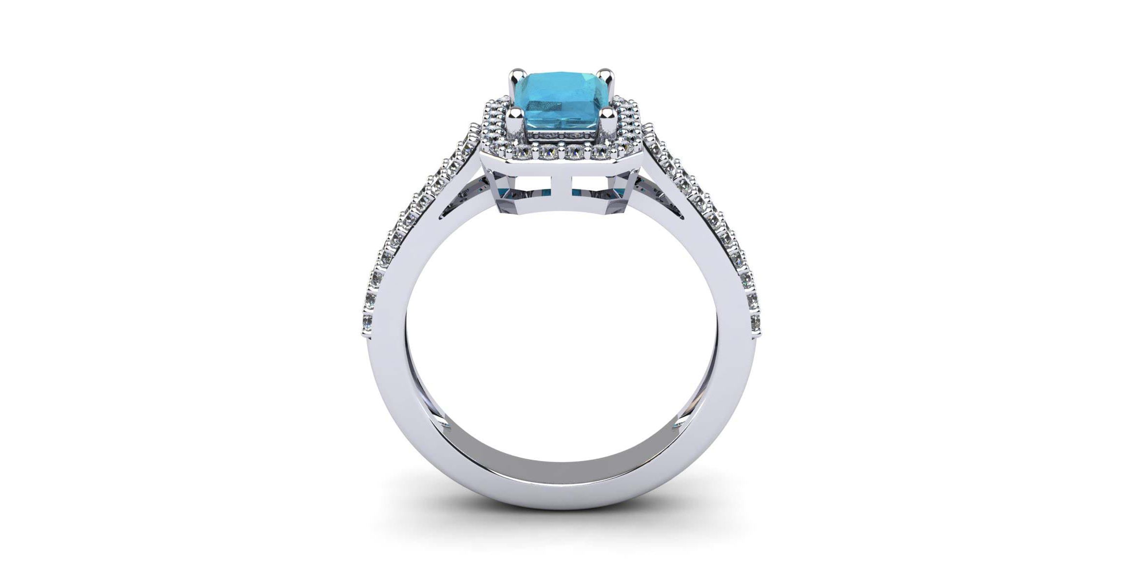 1 1/2cttw Octagon Shape Aquamarine and Halo Diamond Ring In Sterling Silver