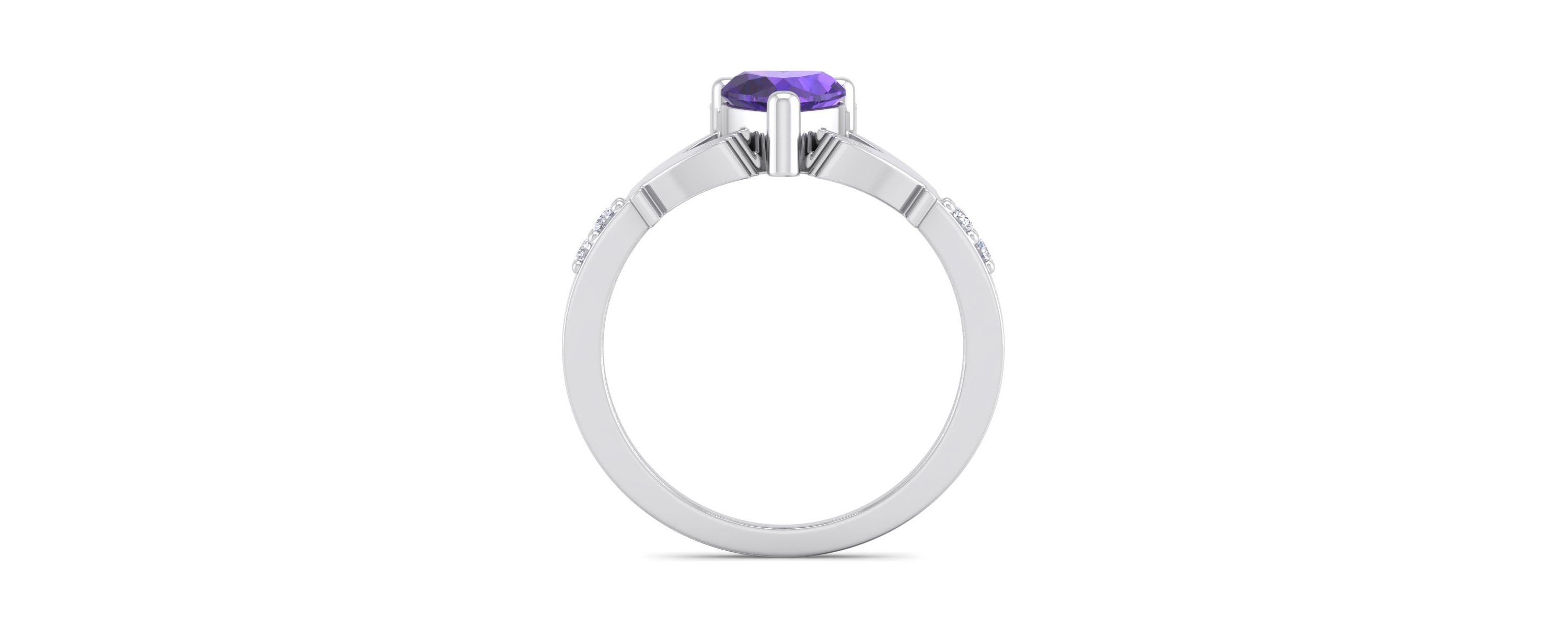 1cttw Heart Shape Amethyst and Diamond Claddagh Ring In Sterling Silver