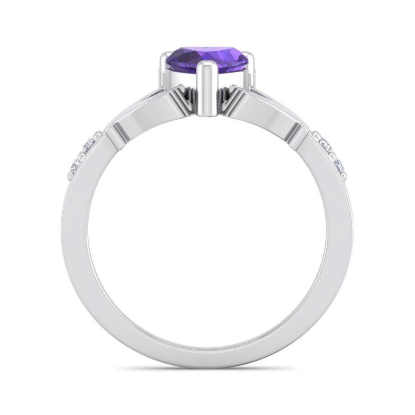 1cttw Heart Shape Amethyst and Diamond Claddagh Ring In Sterling Silver