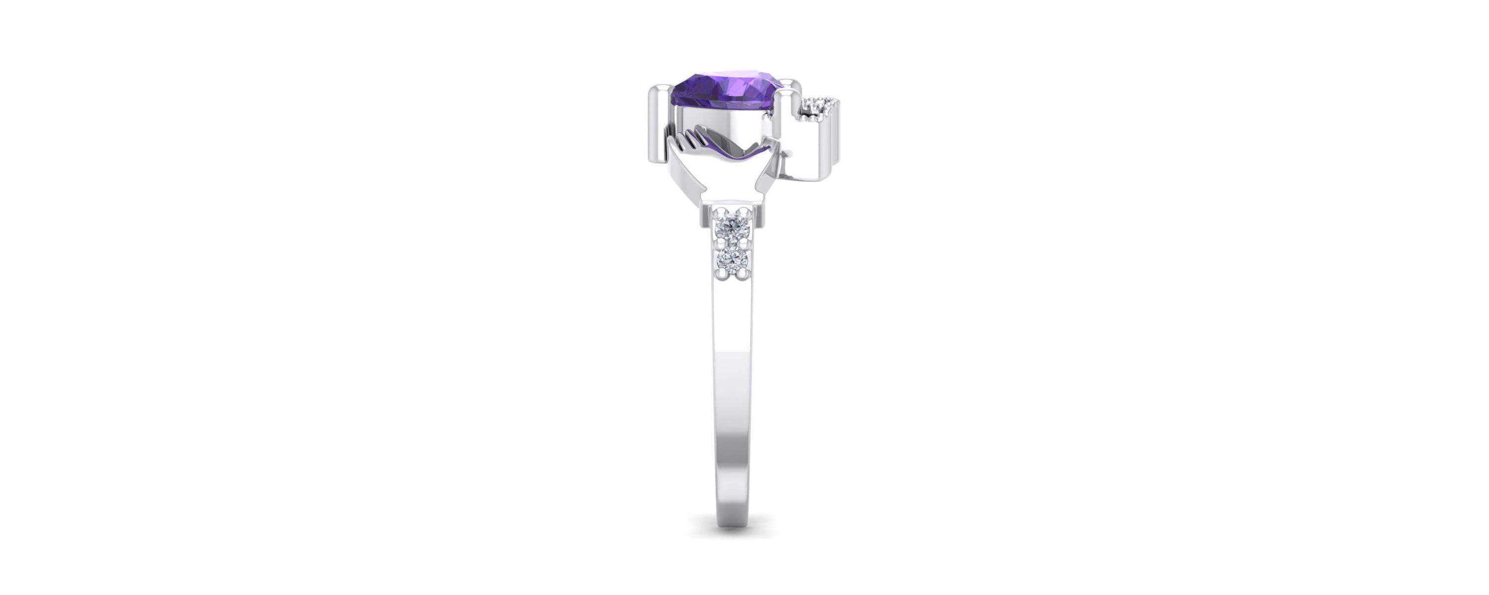 1cttw Heart Shape Amethyst and Diamond Claddagh Ring In Sterling Silver