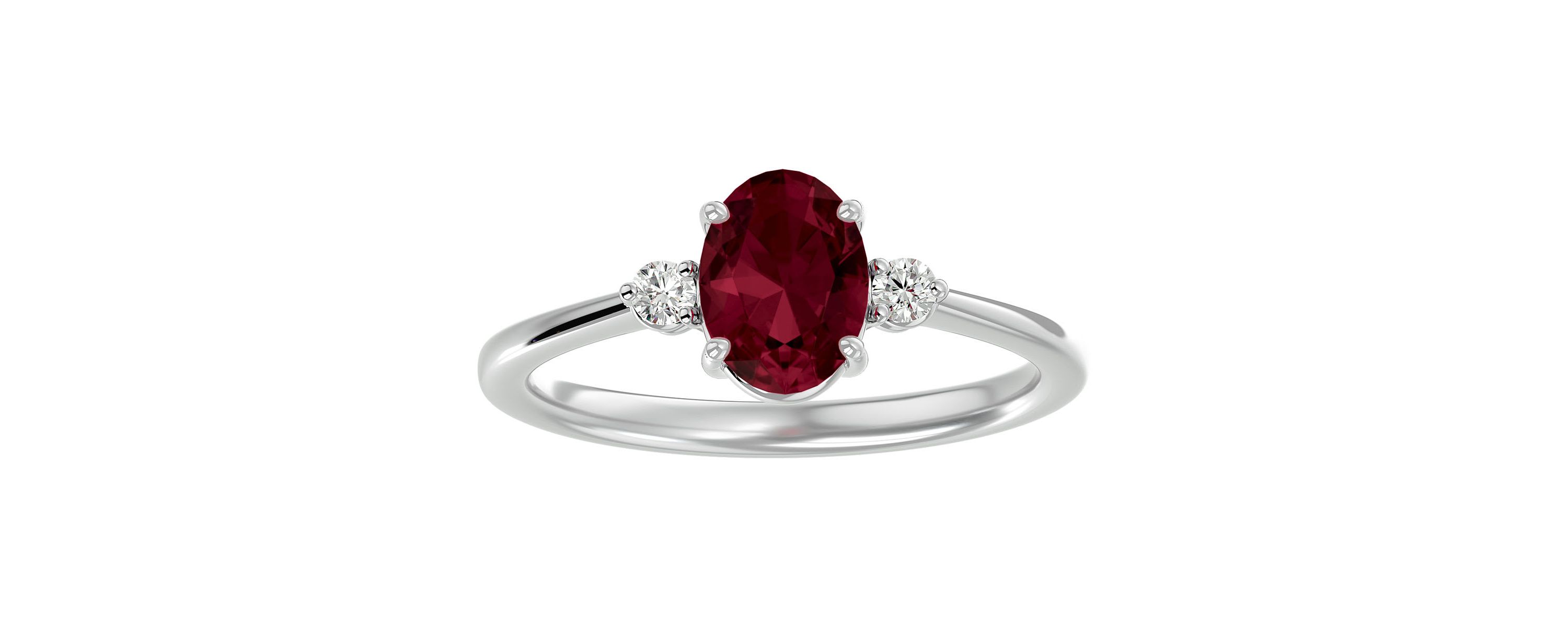 1 1/3cttw Oval Shape Garnet and Two Diamond Ring In Sterling Silver