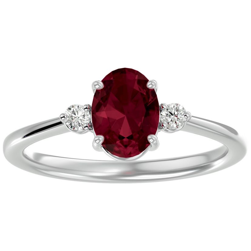 1 1/3cttw Oval Shape Garnet and Two Diamond Ring In Sterling Silver