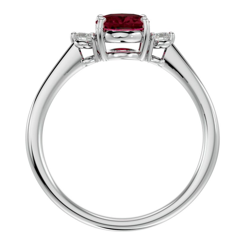 1 1/3cttw Oval Shape Garnet and Two Diamond Ring In Sterling Silver
