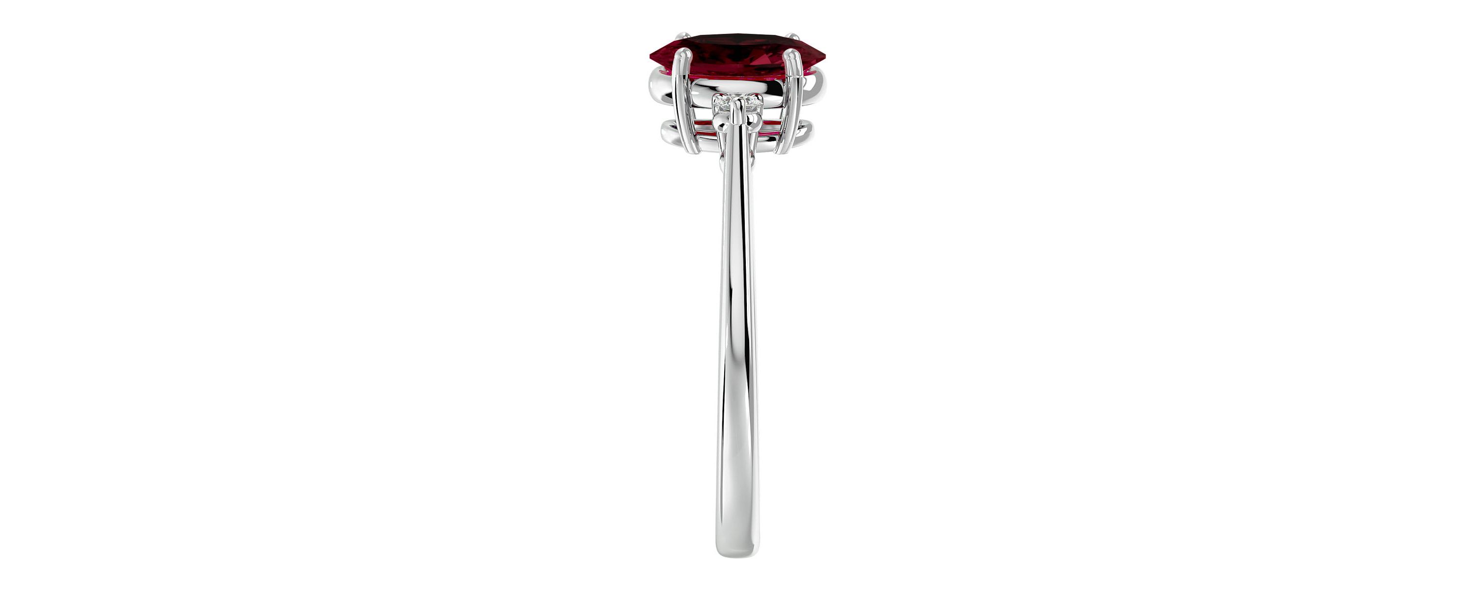 1 1/3cttw Oval Shape Garnet and Two Diamond Ring In Sterling Silver