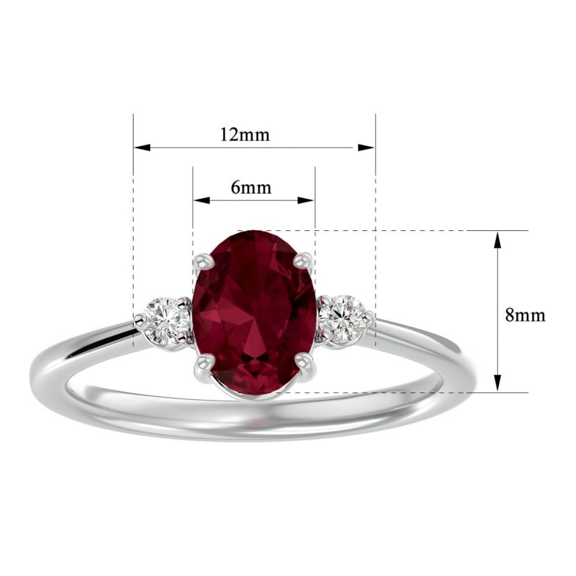 1 1/3cttw Oval Shape Garnet and Two Diamond Ring In Sterling Silver