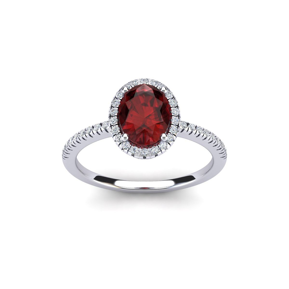 1 1/2cttw Oval Shape Garnet and Halo Diamond Ring In Sterling Silver