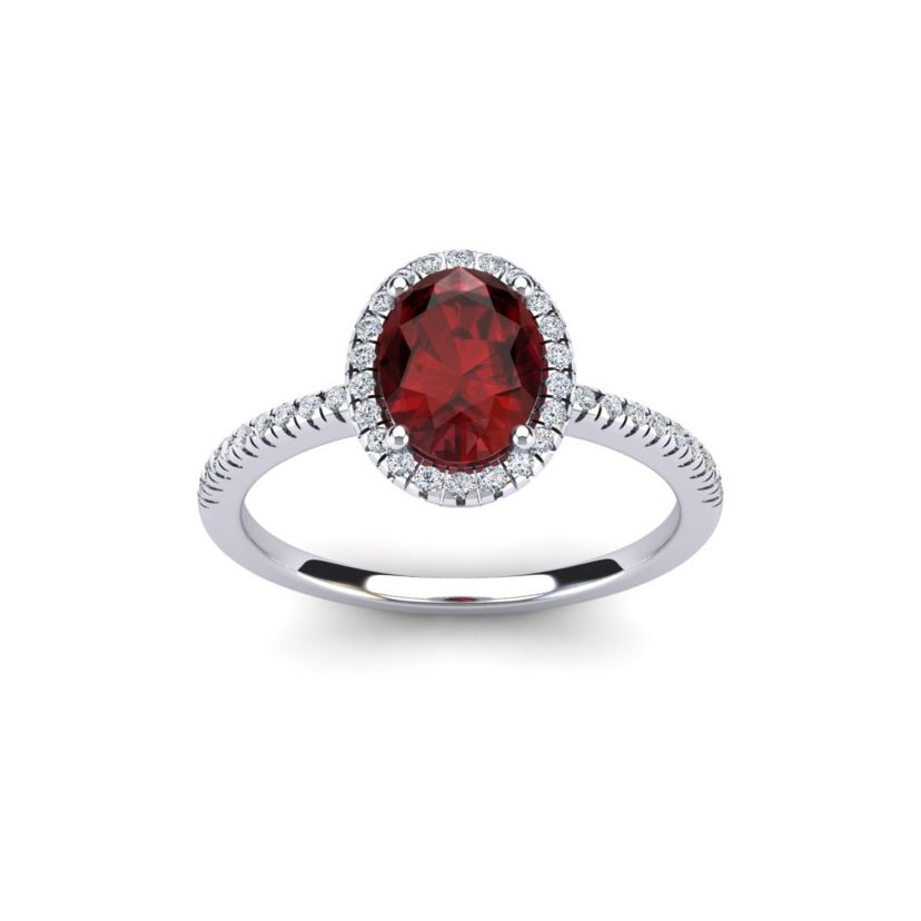 1 1/2cttw Oval Shape Garnet and Halo Diamond Ring In Sterling Silver