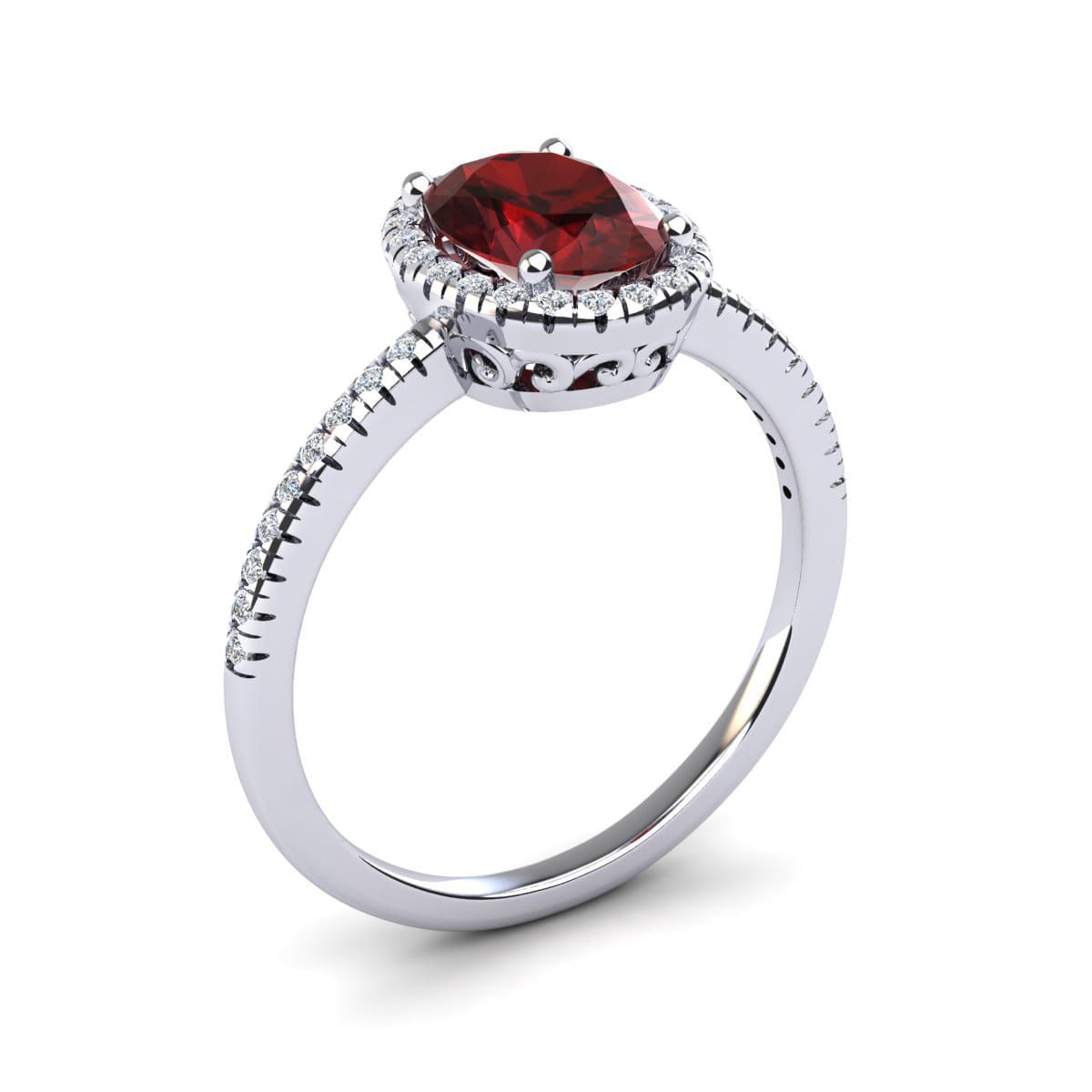 1 1/2cttw Oval Shape Garnet and Halo Diamond Ring In Sterling Silver
