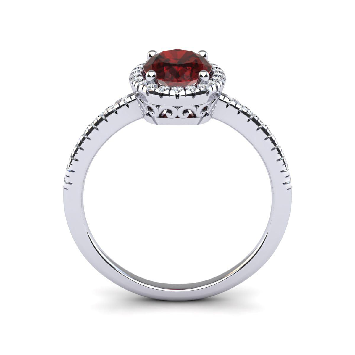 1 1/2cttw Oval Shape Garnet and Halo Diamond Ring In Sterling Silver