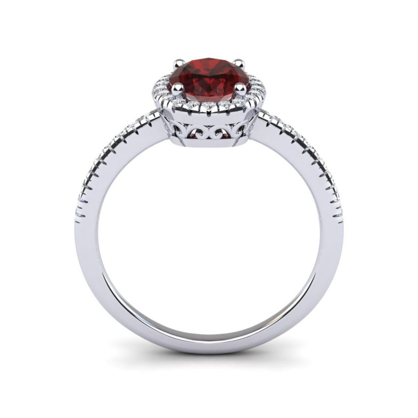 1 1/2cttw Oval Shape Garnet and Halo Diamond Ring In Sterling Silver
