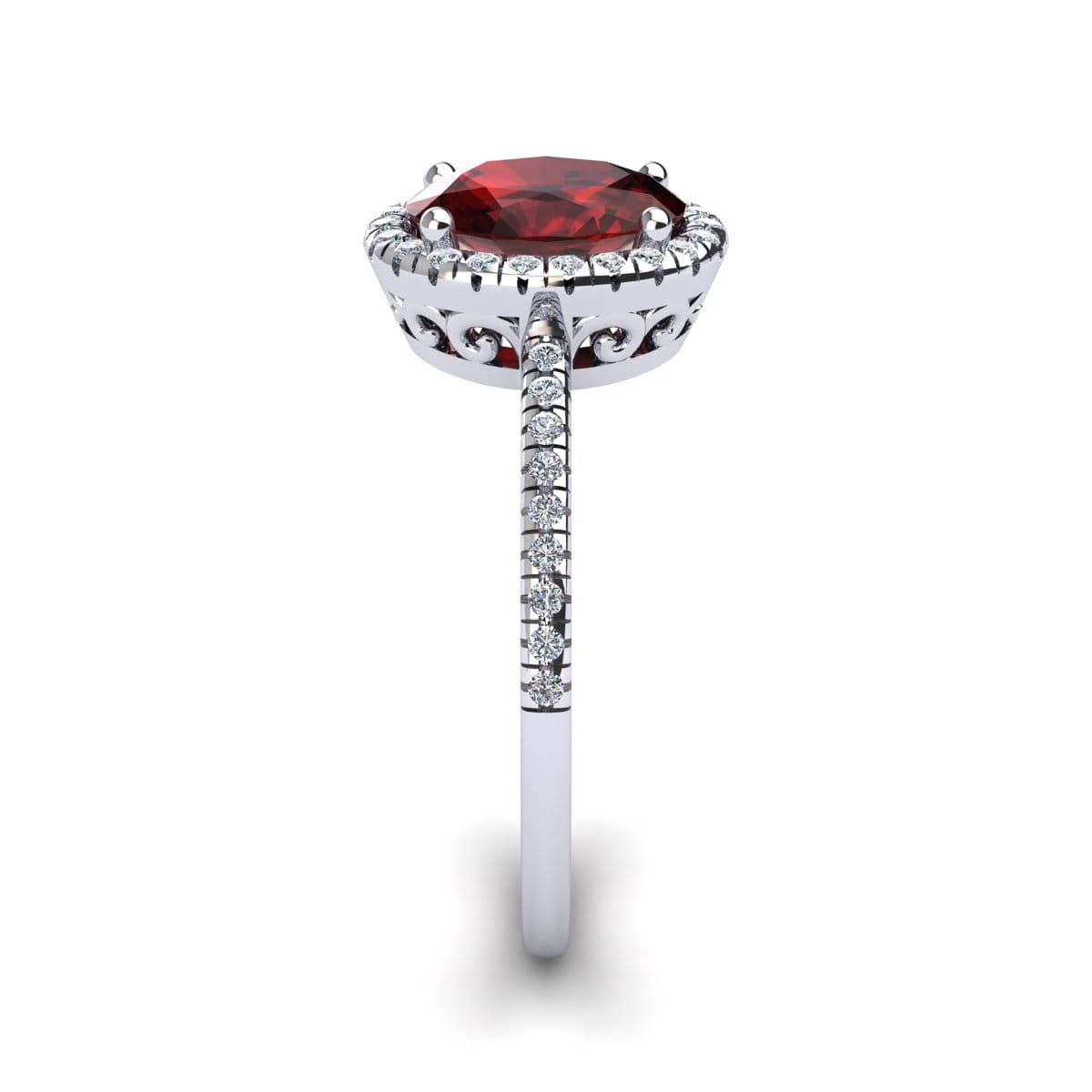 1 1/2cttw Oval Shape Garnet and Halo Diamond Ring In Sterling Silver