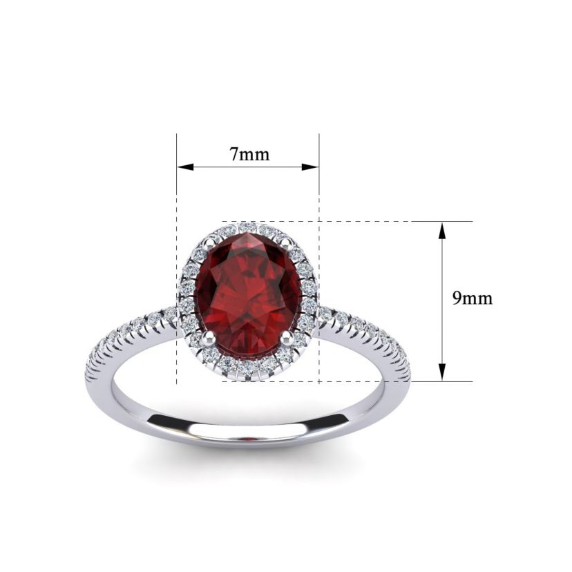 1 1/2cttw Oval Shape Garnet and Halo Diamond Ring In Sterling Silver