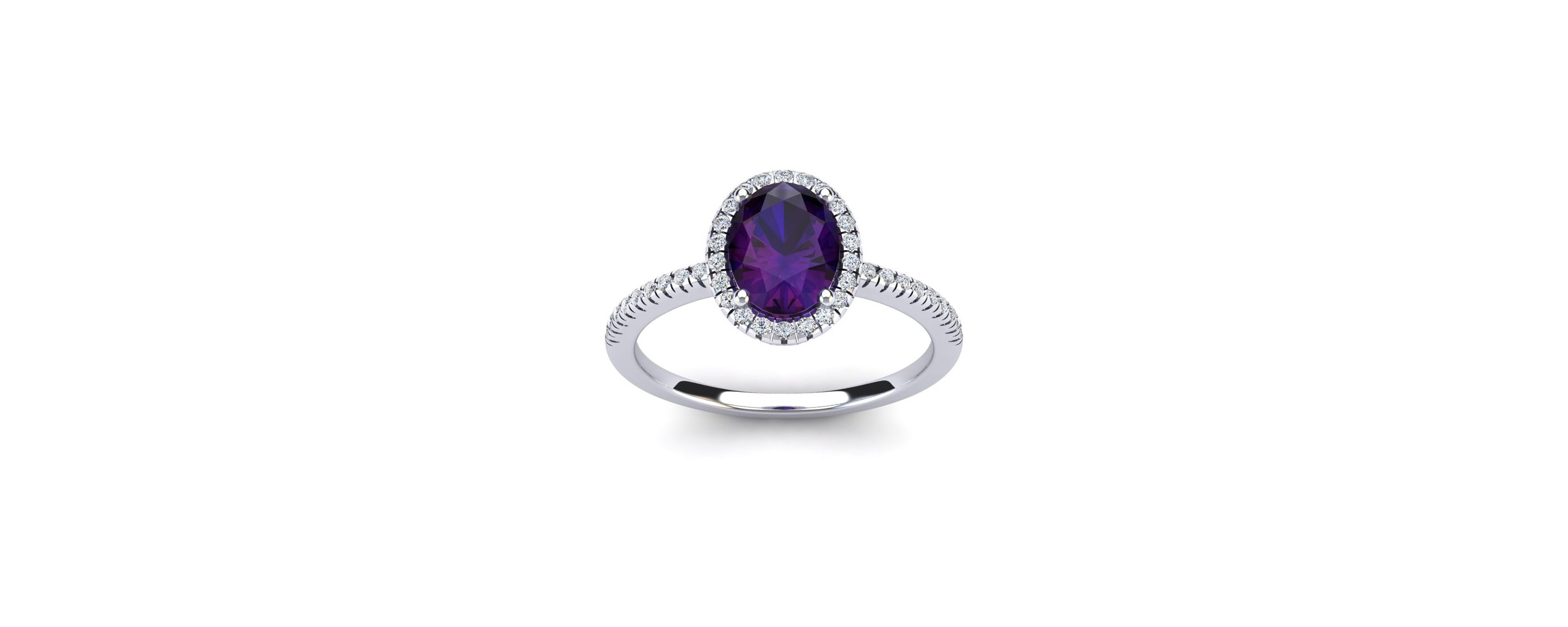 1 1/2cttw Oval Shape Amethyst and Halo Diamond Ring In Sterling Silver