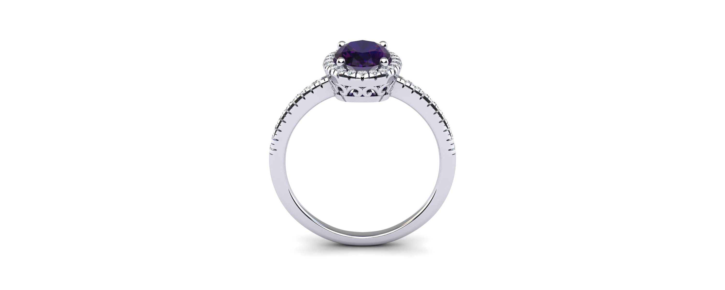 1 1/2cttw Oval Shape Amethyst and Halo Diamond Ring In Sterling Silver