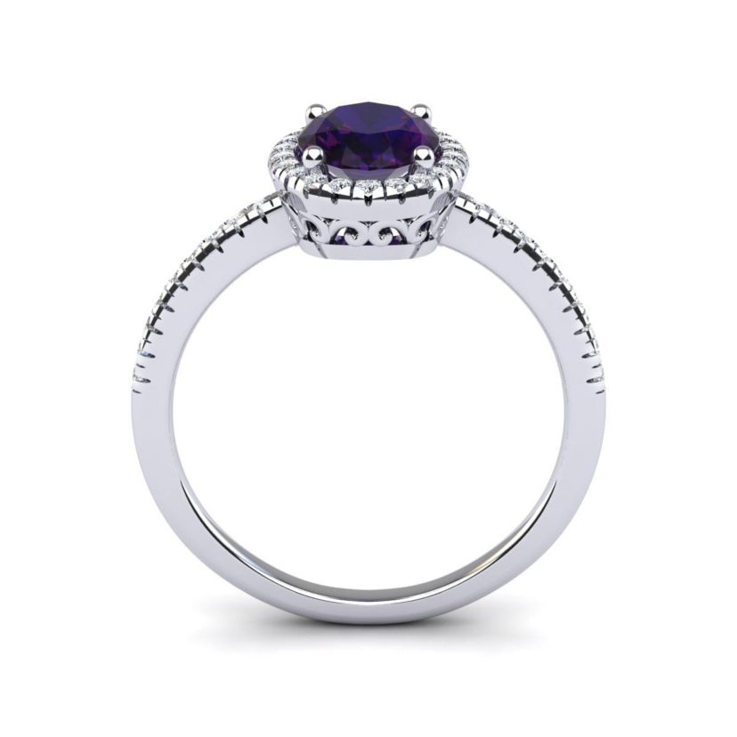 1 1/2cttw Oval Shape Amethyst and Halo Diamond Ring In Sterling Silver