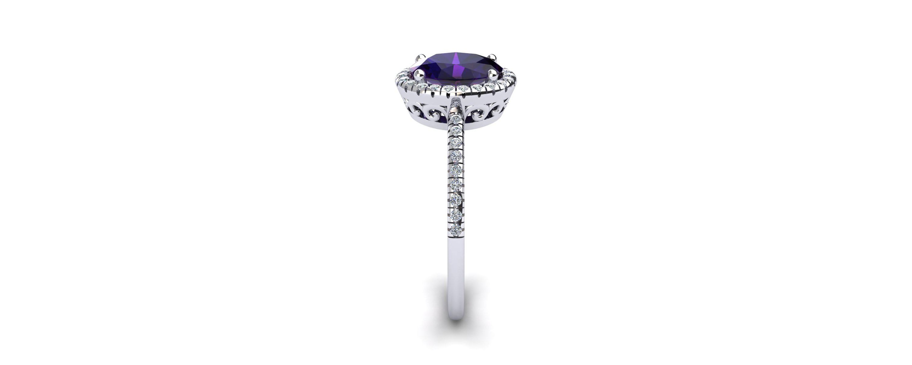 1 1/2cttw Oval Shape Amethyst and Halo Diamond Ring In Sterling Silver