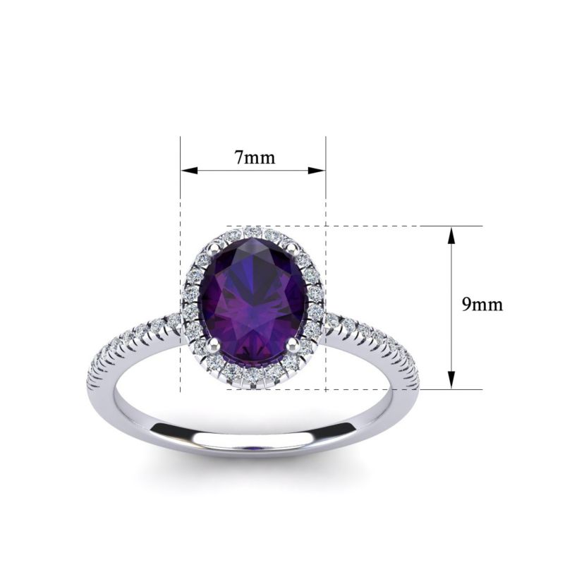1 1/2cttw Oval Shape Amethyst and Halo Diamond Ring In Sterling Silver