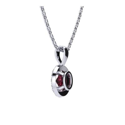 1 1/4 Carat Oval Shape Garnet and Halo Diamond Necklace In Sterling Silver With 18 Inch Chain