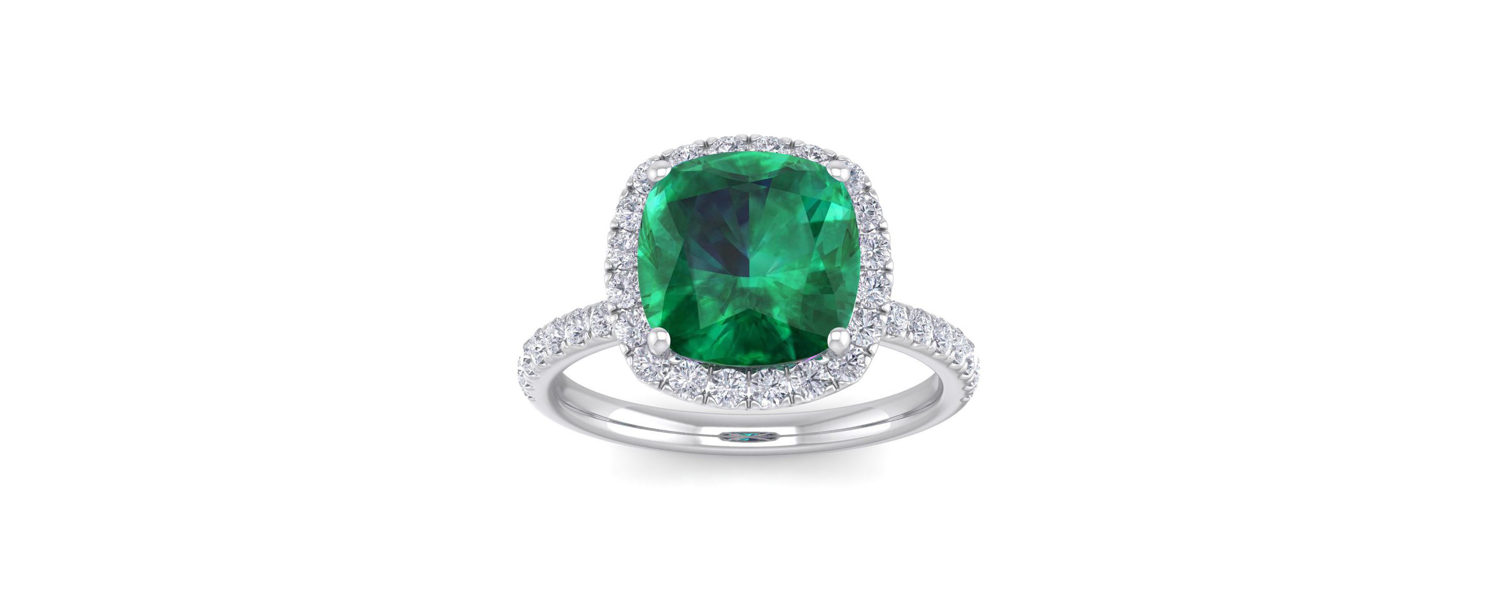 Lab Created 5 1/2 ct. t.w. Cushion Cut Created Emerald and Double Halo Diamond Ring In Sterling Silver