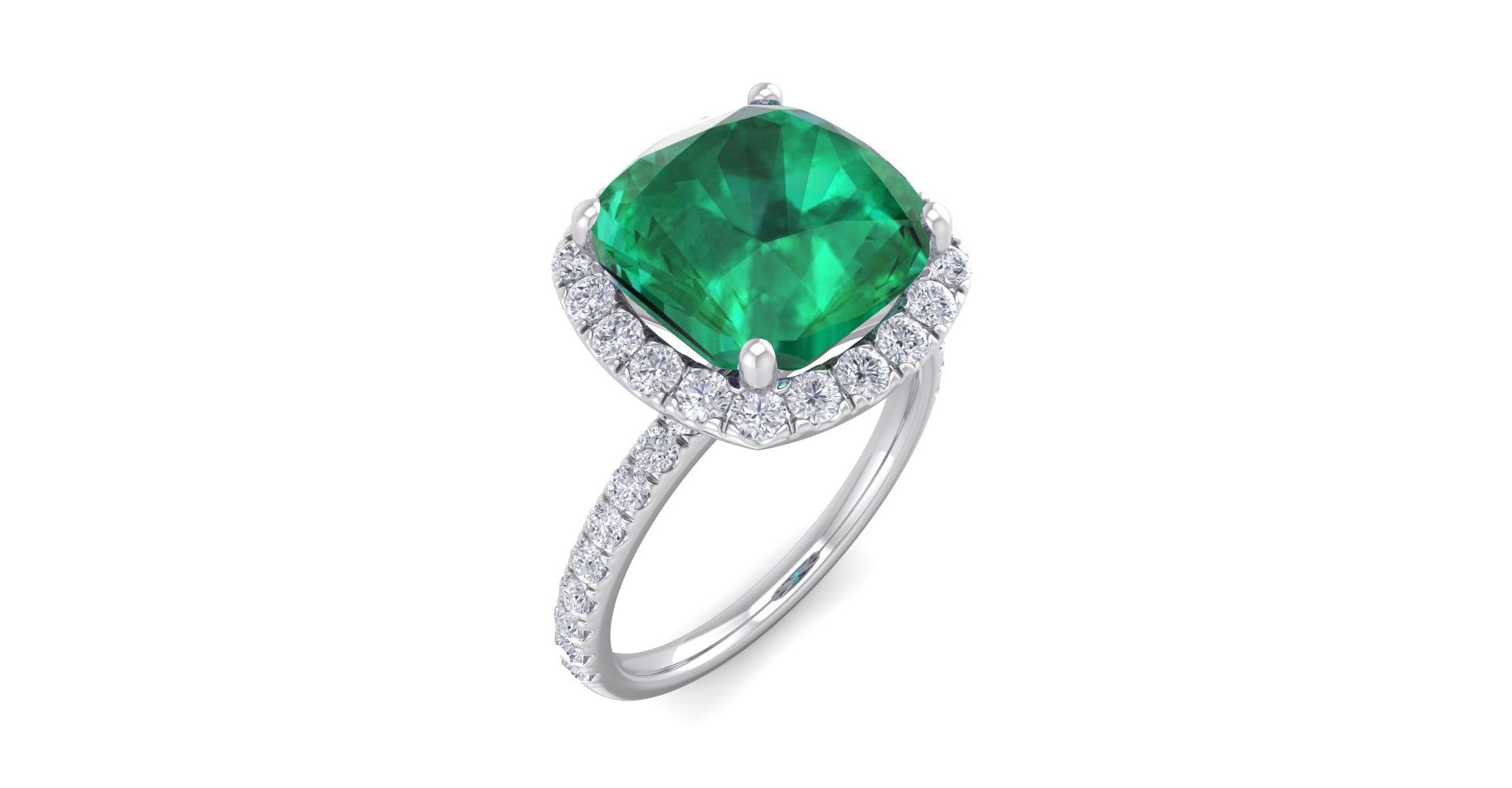 Lab Created 5 1/2 ct. t.w. Cushion Cut Created Emerald and Double Halo Diamond Ring In Sterling Silver