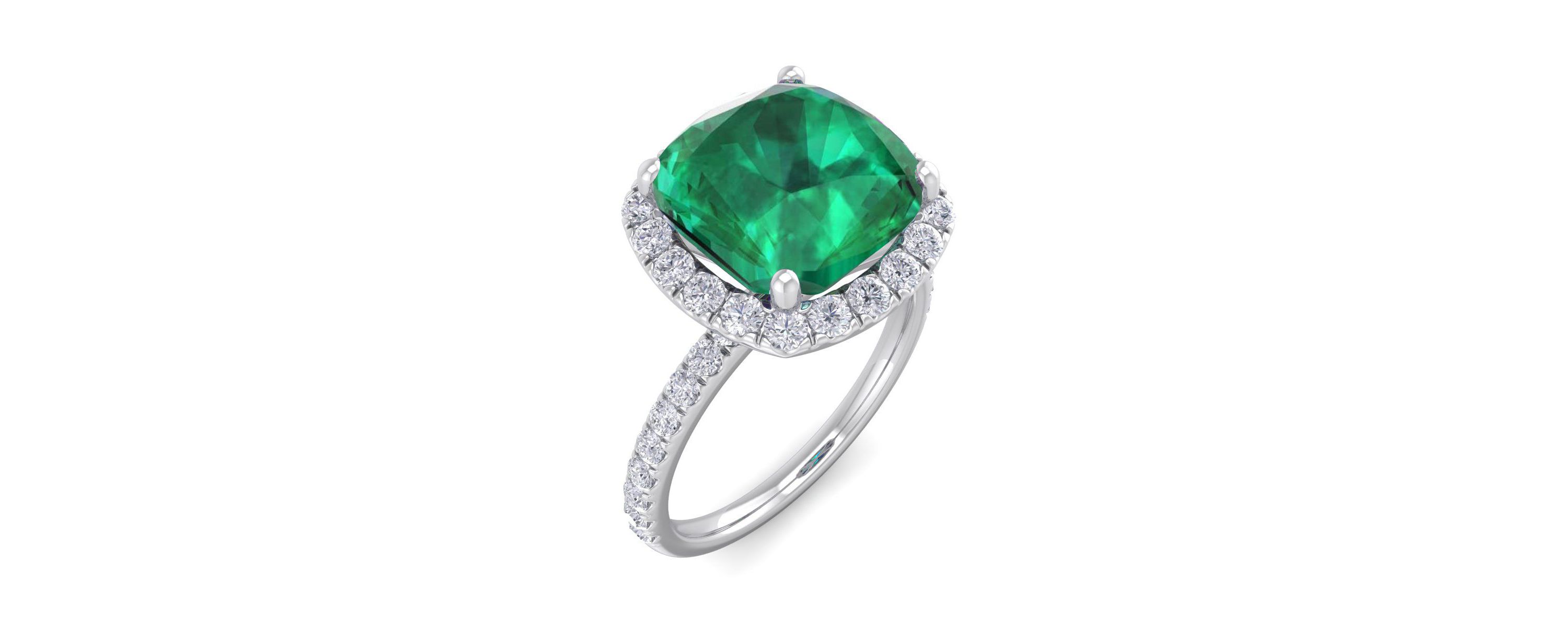 Lab Created 5 1/2 ct. t.w. Cushion Cut Created Emerald and Double Halo Diamond Ring In Sterling Silver