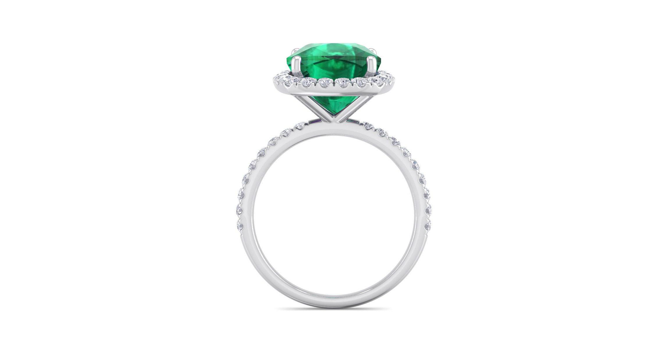 Lab Created 5 1/2 ct. t.w. Cushion Cut Created Emerald and Double Halo Diamond Ring In Sterling Silver