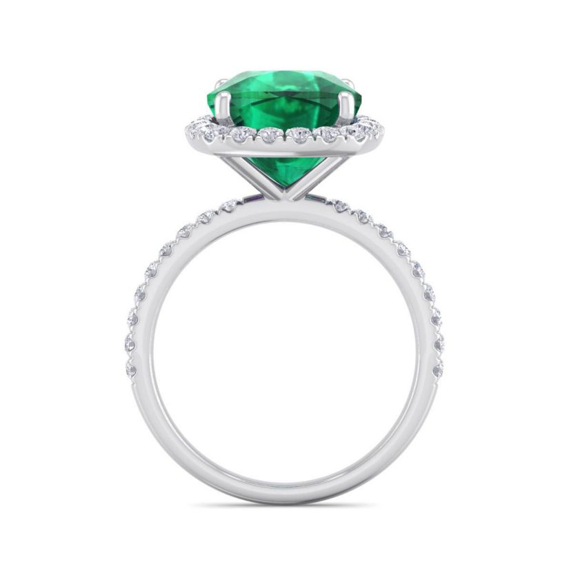 Lab Created 5 1/2 ct. t.w. Cushion Cut Created Emerald and Double Halo Diamond Ring In Sterling Silver