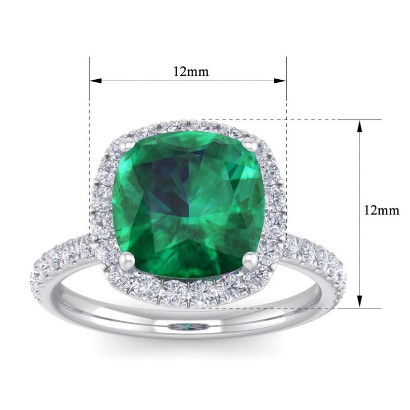 Lab Created 5 1/2 ct. t.w. Cushion Cut Created Emerald and Double Halo Diamond Ring In Sterling Silver