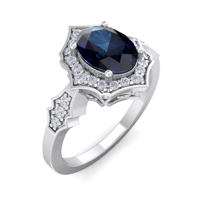 Lab Created 1 1/2 ct. t.w. Oval Shape Created Ruby and Halo Diamond Ring In Sterling Silver