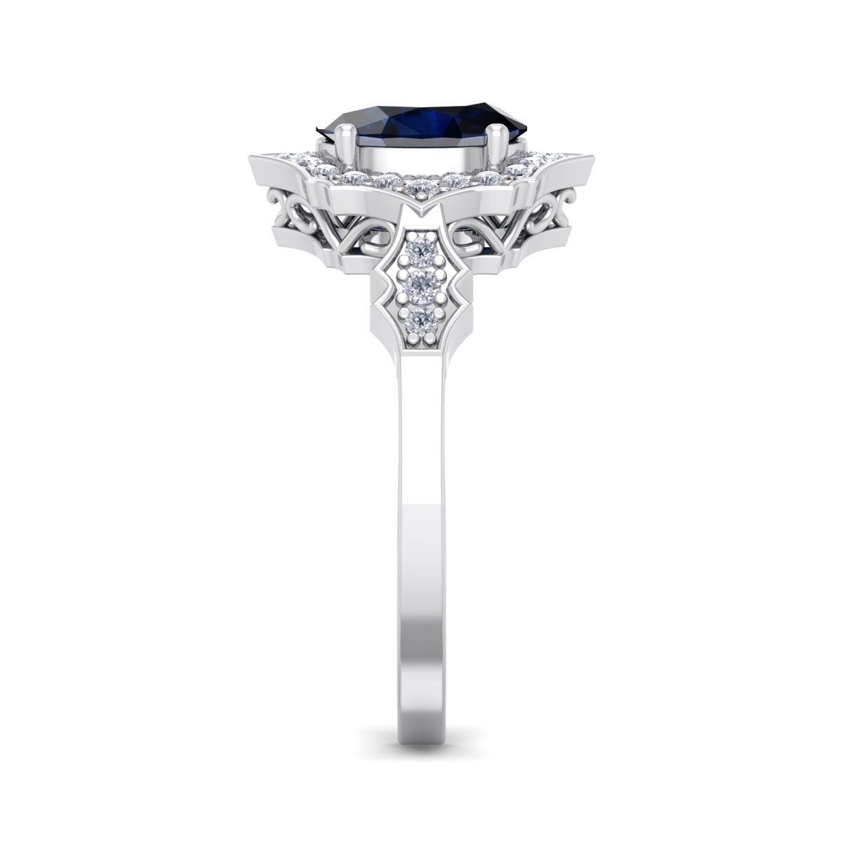 Lab Created 1 1/2 ct. t.w. Oval Shape Created Ruby and Halo Diamond Ring In Sterling Silver