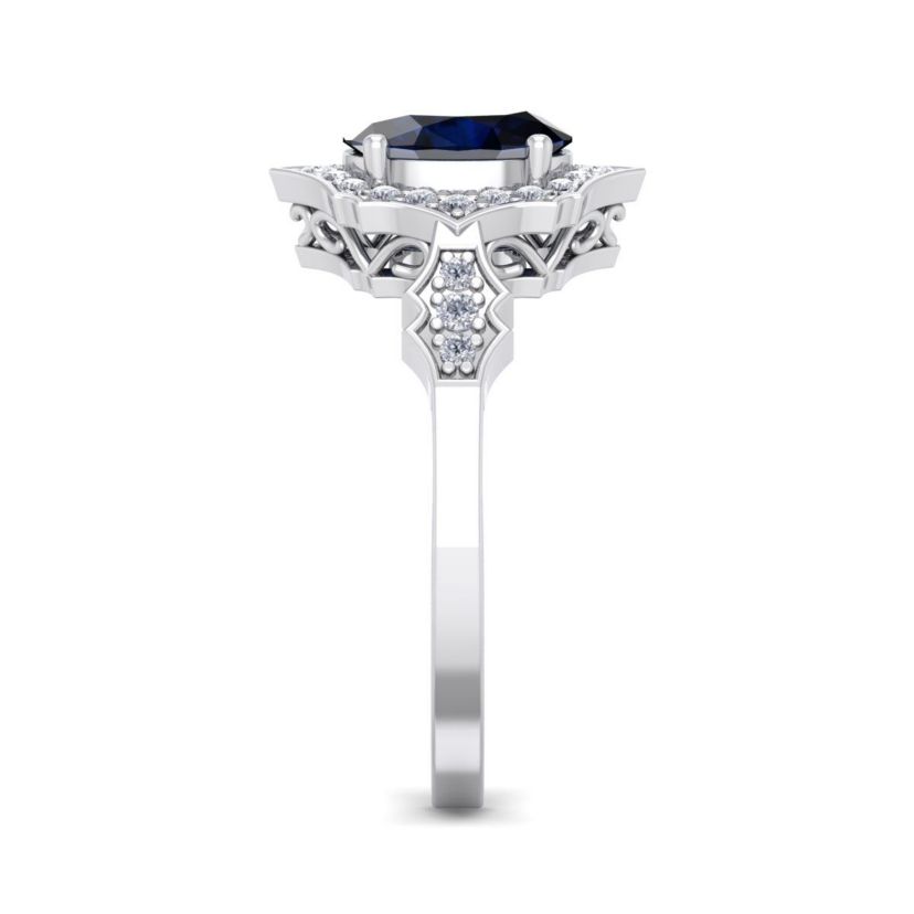 Lab Created 1 1/2 ct. t.w. Oval Shape Created Ruby and Halo Diamond Ring In Sterling Silver