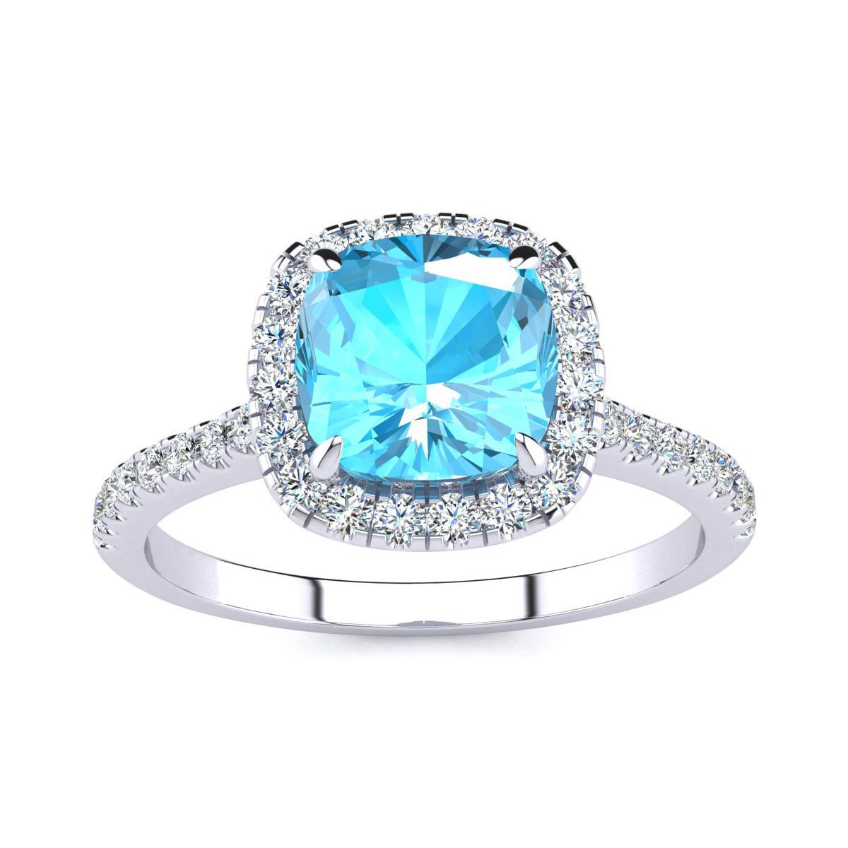 2 ct. t.w. Cushion Cut Blue Topaz and Halo Diamond Ring In Sterling Silver