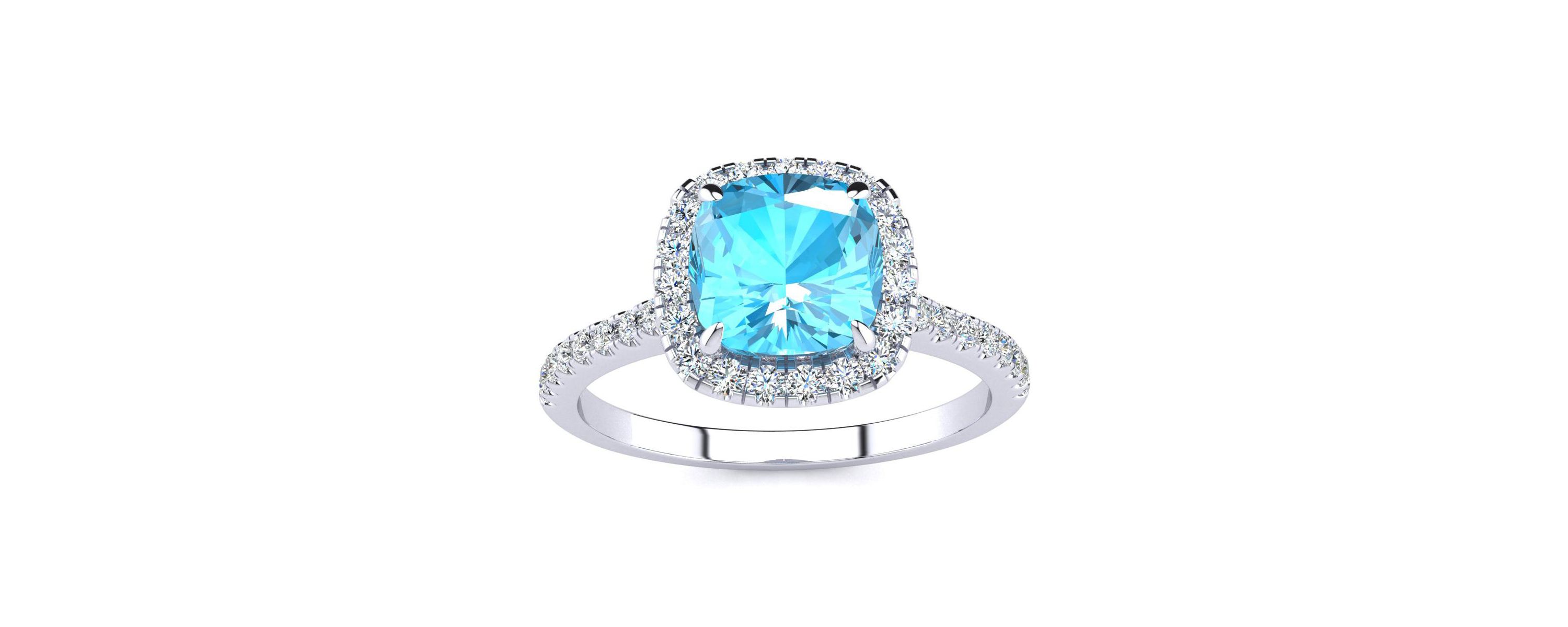 2 ct. t.w. Cushion Cut Blue Topaz and Halo Diamond Ring In Sterling Silver
