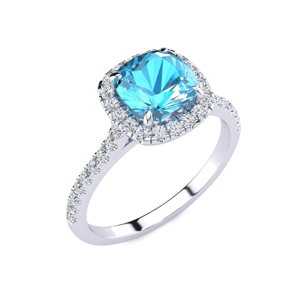 2 ct. t.w. Cushion Cut Blue Topaz and Halo Diamond Ring In Sterling Silver