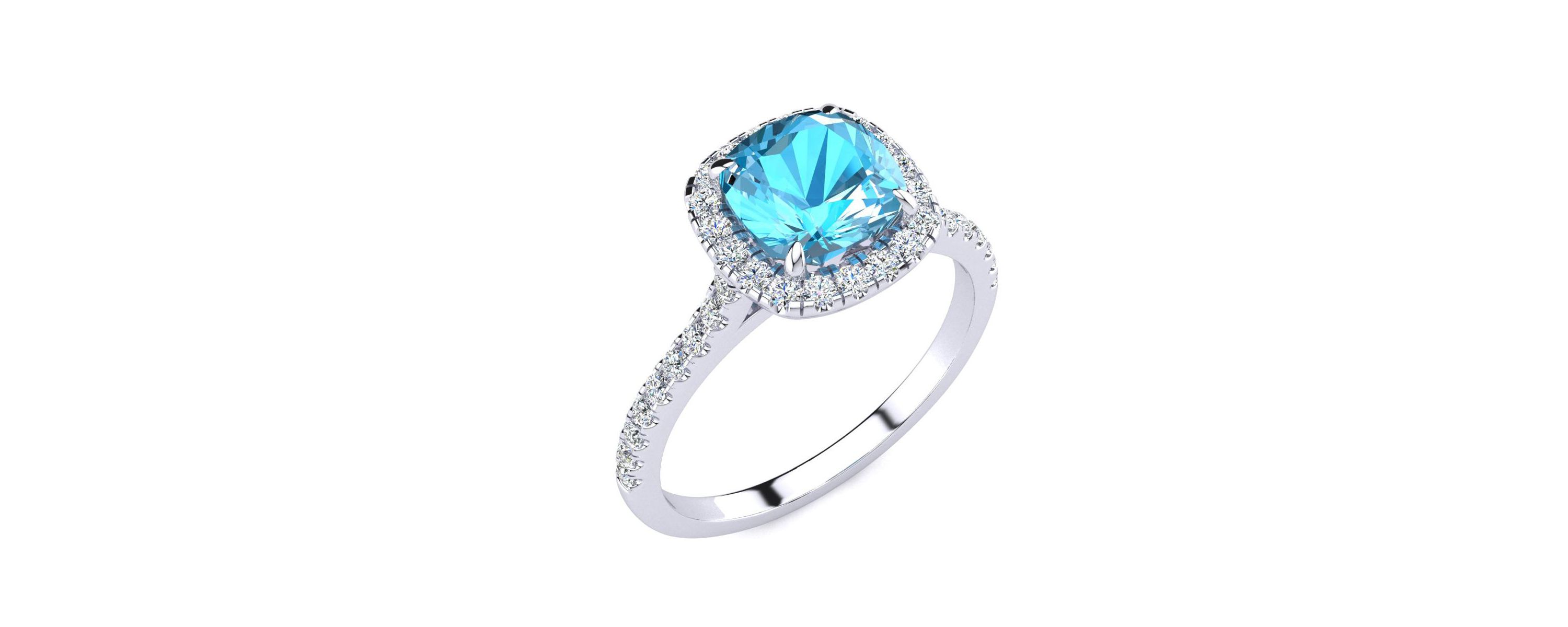 2 ct. t.w. Cushion Cut Blue Topaz and Halo Diamond Ring In Sterling Silver