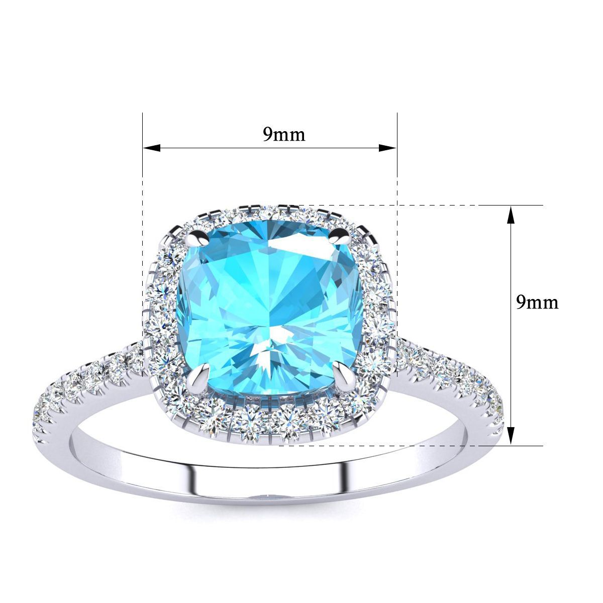 2 ct. t.w. Cushion Cut Blue Topaz and Halo Diamond Ring In Sterling Silver